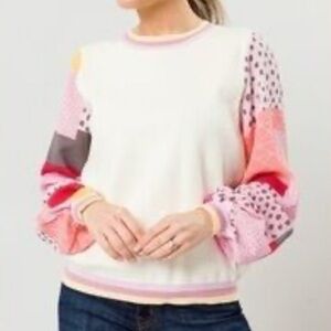 FATE Medium Colorblock‎ Patchwork Sleeve Colorful Mixed Media Pullover Sweater